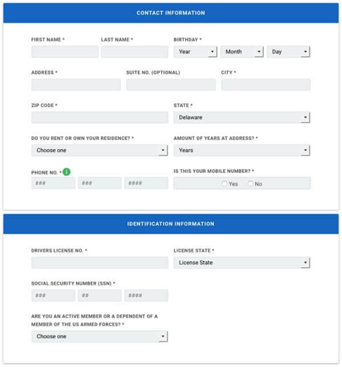 Screenshot of the old online loan application