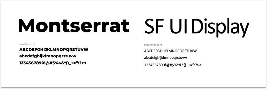 Card showing 2 fonts (Montserrat and SF UIDisplay 