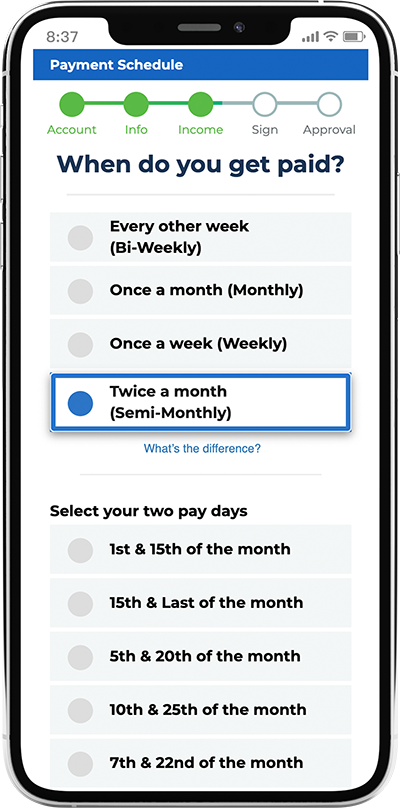 iPhone displaying Payment Schedule screen