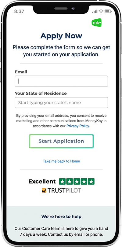 iPhone displaying the first screen of the form that has the State of Residence field