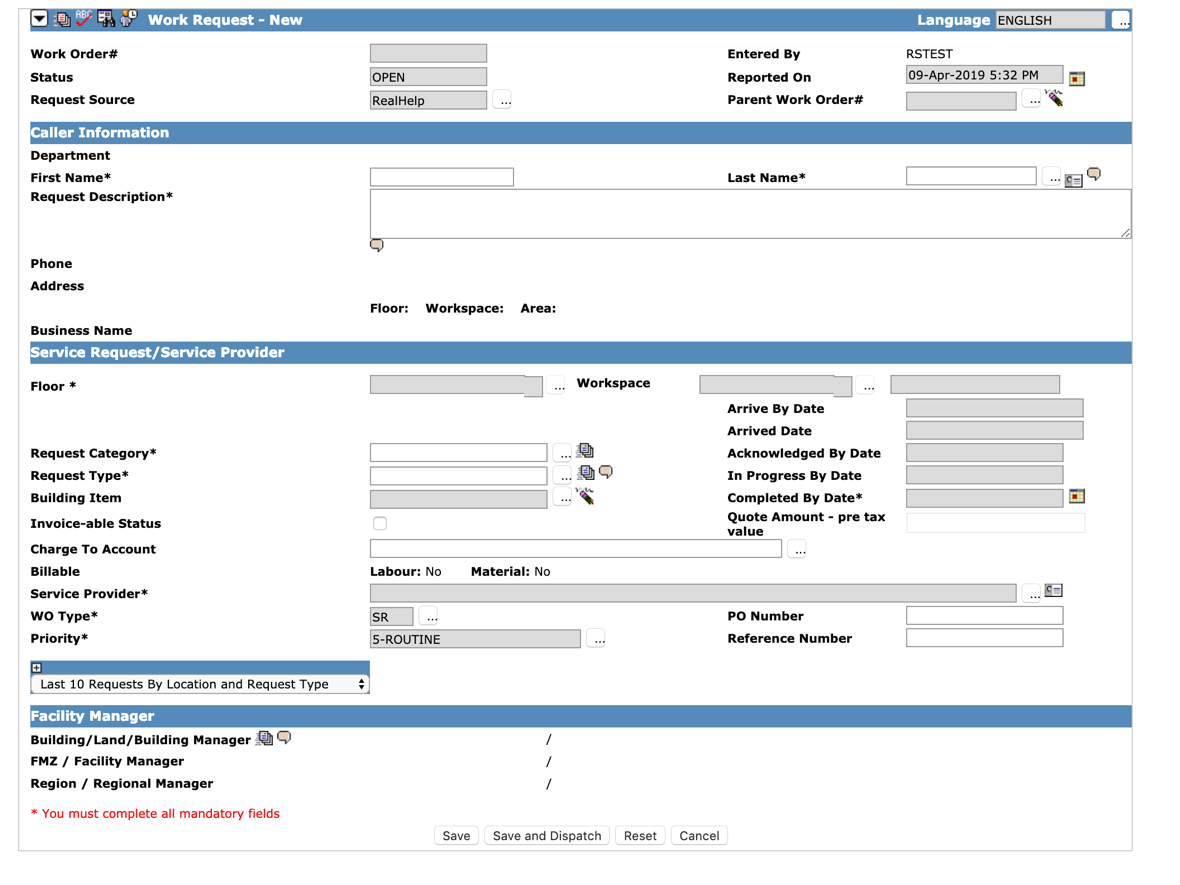 Old Facility Request Form